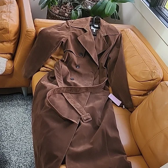 Corrin Faux Suede Trench Coat - Picture 11 of 16